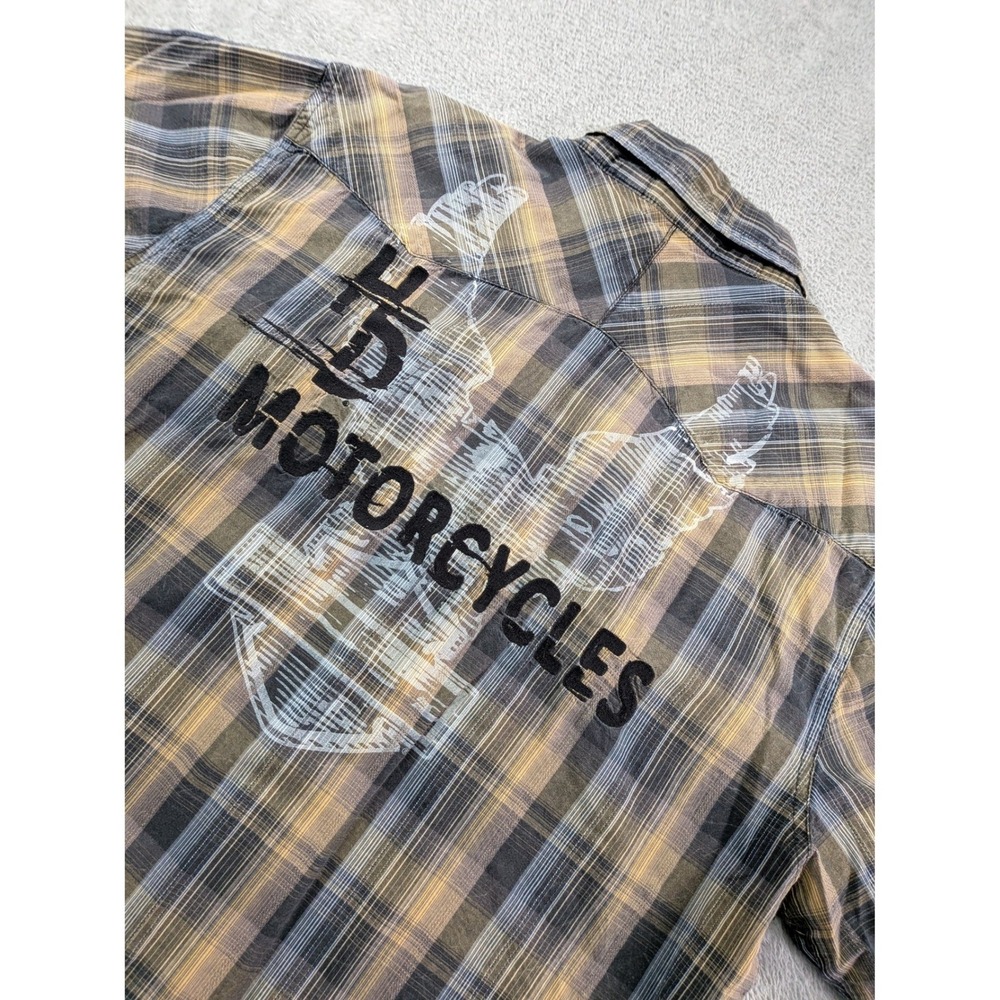 Harley-Davidson Mens Plaid Short Sleeve Western Button Up Shirt Brown 96410-18VM